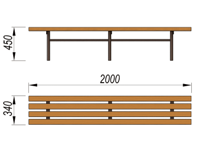 Двухметровая лавочка без спинки 2 м МАФ 1602 в Пензе